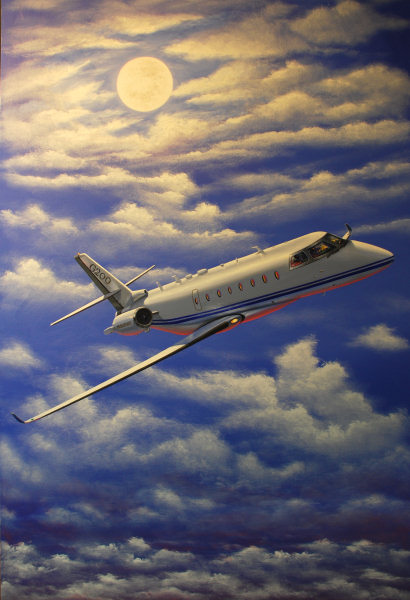 Sambataro aviation art - Gulfstream G200 in the Moonlight, at FlightSafety International, Dallas, TX