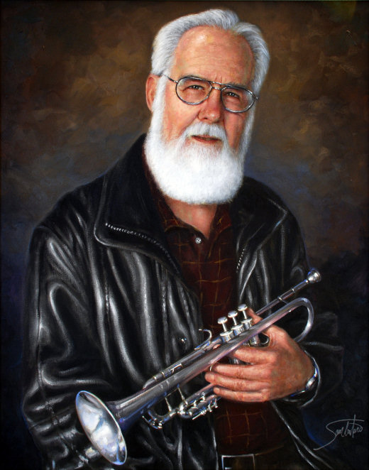 A Sambataro portrait of James V. Holder, At age 80, still playing trumpet for the Glory of God.